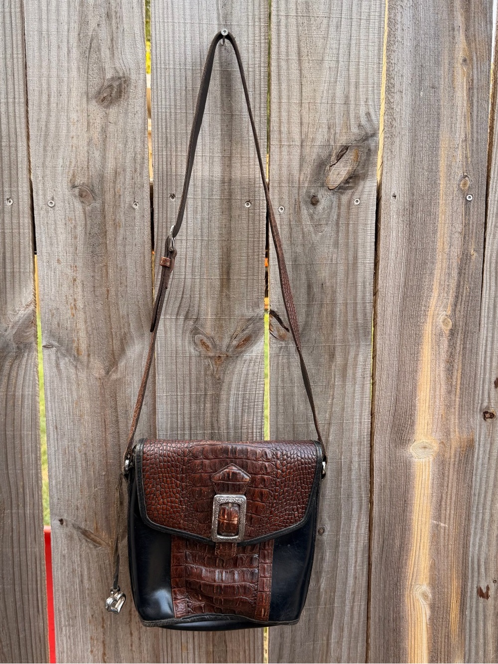 Brighton Brown and Black Croc-Embossed Crossbody Bag